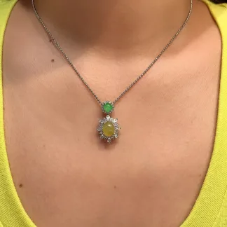 Icy Honey Yellow Natural Jadeite Cabochon Pendant — S925 Silver · No. DA35