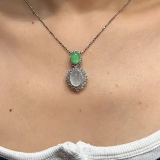 High-Icy Glowing Natural Jadeite Cabochon Pendant — S925 Silver · No. 8998