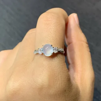 High-Icy Glowing Natural Jadeite Cabochon Ring — S925 Silver · No. A31C
