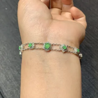 Icy Green Natural Jadeite Cabochon Bracelet — S925 Silver · No. 361B