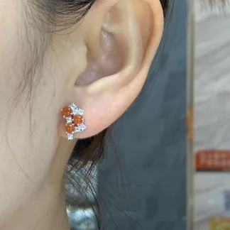 Icy Russet Red Natural Jadeite Cabochon Stud Earrings — S925 Silver · No. E629