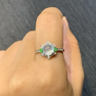 High-Icy Glowing Natural Jadeite Cabochon Ring — S925 Silver · No. 214B