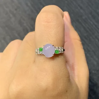 Icy Lavender Natural Jadeite Cabochon Ring — S925 Silver · No. B47B
