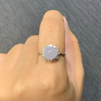 Icy Lavender Natural Jadeite Cabochon Ring — S925 Silver · No. 22BE