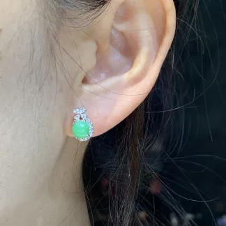 Soft Fresh Green Vivid Green Natural Jadeite Cabochon Stud Earrings — S925 Silver · No. AFEF