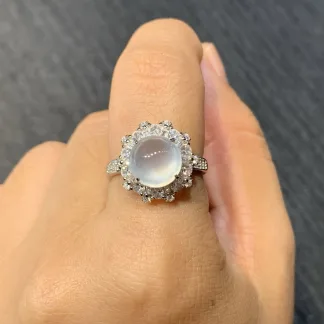 High-Icy Layered Cabochon Natural Jadeite Cabochon Ring — S925 Silver · No. F091