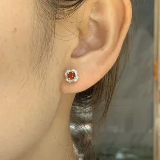 High-Icy Russet Red Natural Jadeite Cabochon Stud Earrings — S925 Silver · No. B623