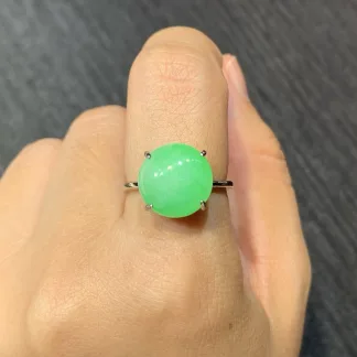 Icy Vivid Green Natural Jadeite Cabochon Ring — S925 Silver · No. 1AB3