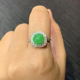 Vivid Green Natural Jadeite Cabochon Ring — S925 Silver · No. F6BD