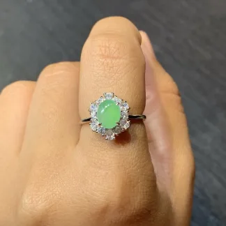 Icy Green Natural Jadeite Cabochon Ring — S925 Silver · No. 6889