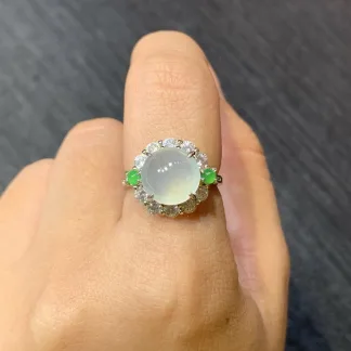 High-Icy Glowing Clear Natural Jadeite Cabochon Ring — S925 Silver · No. 46F4