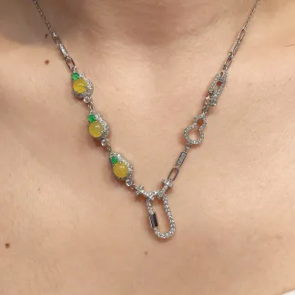 High-Icy Honey Yellow Natural Jadeite Convertible Cabochon Chain — S925 Silver · No. 658C
