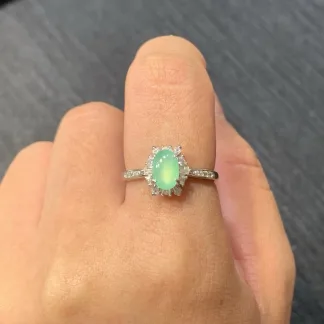 High-Icy Clear Green Natural Jadeite Cabochon Ring — S925 Silver · No. BAEE