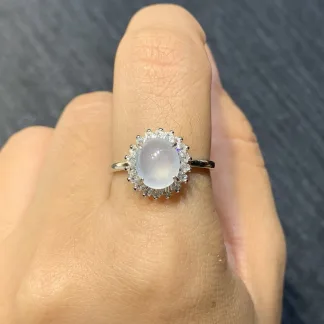 High-Icy Glowing Natural Jadeite Cabochon Ring — S925 Silver · No. C26C