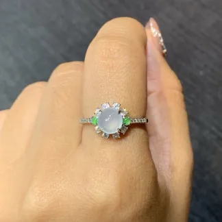 Icy Glowing Natural Jadeite Cabochon Ring — S925 Silver · No. 24FD