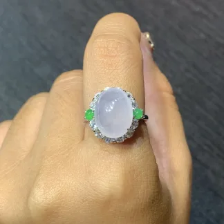 High-Icy Pale Lavender Natural Jadeite Cabochon Ring — S925 Silver · No. FA26