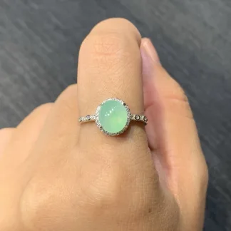 High-Icy Blue Clear Natural Jadeite Cabochon Ring — S925 Silver · No. AD1F