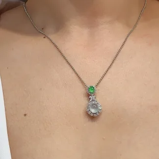 High-Icy Glowing Natural Jadeite Cabochon Pendant — S925 Silver · No. 33E3