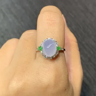 High-Icy Lavender Natural Jadeite Cabochon Ring — S925 Silver · No. 8AF5
