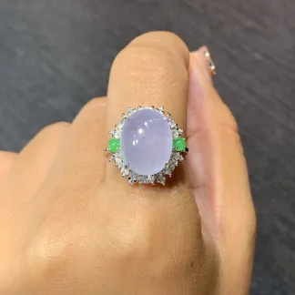High-Icy Lavender Natural Jadeite Cabochon Ring — S925 Silver · No. F356