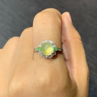 High-Icy Honey Yellow Natural Jadeite Cabochon Ring — S925 Silver · No. 857D