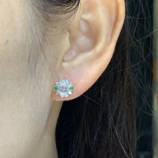 High-Icy Glowing Natural Jadeite Cabochon Stud Earrings — S925 Silver · No. 0F71