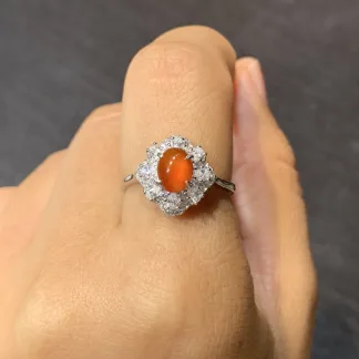 High-Icy Russet Red Natural Jadeite Cabochon Ring — S925 Silver · No. EC31
