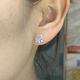High-Icy Glowing Pale Lavender Natural Jadeite Cabochon Stud Earrings — S925 Silver · No. 8B99