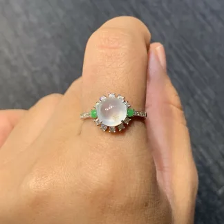High-Icy Glowing Natural Jadeite Cabochon Ring — S925 Silver · No. 7D97