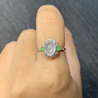 Icy Natural Jadeite Cabochon Ring — S925 Silver · No. CF45