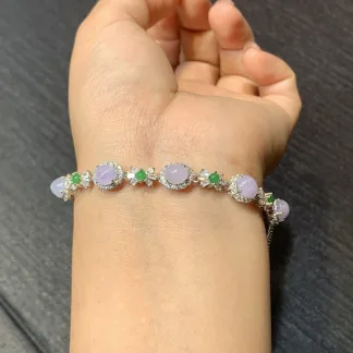 Icy Lavender Natural Jadeite Cabochon Bracelet — S925 Silver · No. CD0F