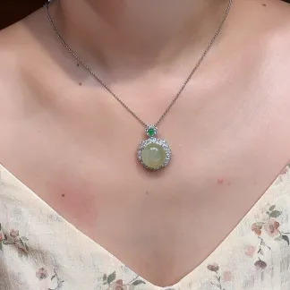 Icy Honey Yellow Natural Jadeite Cabochon Pendant — S925 Silver · No. BB0A