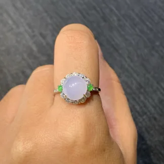 Lavender Natural Jadeite Cabochon Ring — S925 Silver · No. D69A
