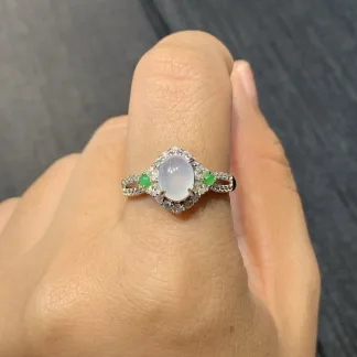 High-Icy Glowing Cabochon Natural Jadeite Three-Piece Cabochon Set — S925 Silver · No. 97B2