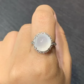 Icy Glowing Natural Jadeite Cabochon Ring — S925 Silver · No. 08AC