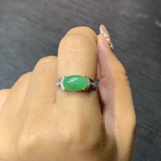 Vivid Green Cabochon Saddle Natural Jadeite Ring — S925 Silver · No. 85FB