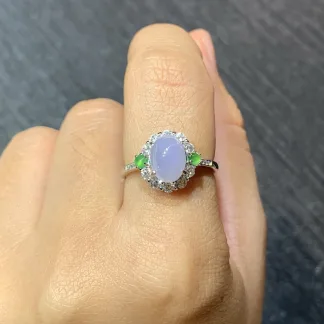Lavender Natural Jadeite Cabochon Ring — S925 Silver · No. 69B0