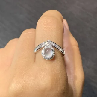 High-Icy Glassy Natural Jadeite Cabochon Ring — S925 Silver · No. 2463