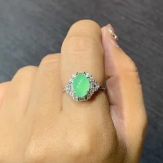 High-Icy Soft Vivid Green Natural Jadeite Cabochon Ring — S925 Silver · No. 4688