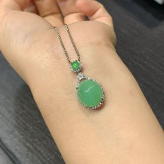 Icy Vivid Green Natural Jadeite Cabochon Pendant — S925 Silver · No. 237C