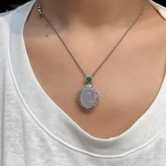 Icy Lustrous Natural Jadeite Cabochon Pendant — S925 Silver · No. A763
