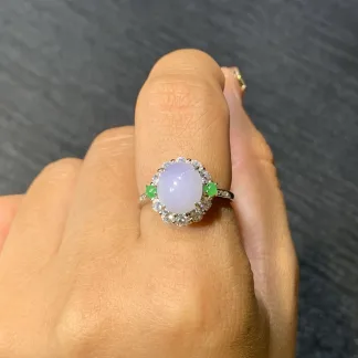Lavender Natural Jadeite Cabochon Ring — S925 Silver · No. 2A3C