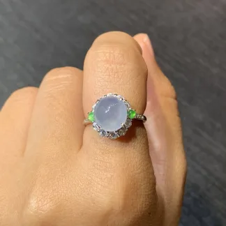 High-Icy Smoky Lavender Natural Jadeite Cabochon Ring — S925 Silver · No. 2681
