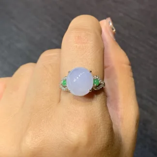 Lavender Natural Jadeite Cabochon Ring — S925 Silver · No. A244