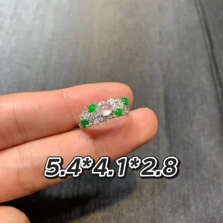 High-Icy White and Green Natural Jadeite Multi-Stone Band — S925 Silver · No. 0036