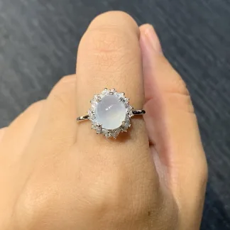 High-Icy Lustrous Natural Jadeite Cabochon Ring — S925 Silver · No. C4C8