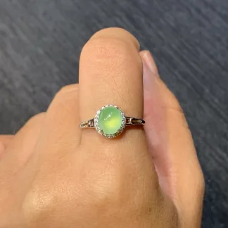 High-Icy Clear Green Natural Jadeite Cabochon Ring — S925 Silver · No. A598