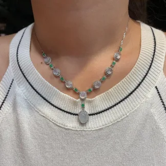High-Icy Glowing Natural Jadeite Cabochon Necklace — S925 Silver · No. 8035