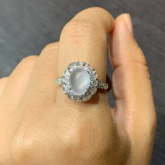 High-Icy Glassy Natural Jadeite Cabochon Ring — S925 Silver · No. E0A0