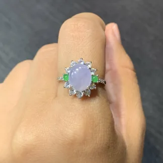 Icy Lavender Natural Jadeite Cabochon Ring — S925 Silver · No. C4F1